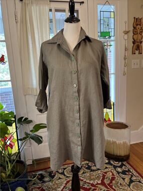 LJC Designs M 100% Linen Shirt Tunic Mini Dress Minimal Coastal Beach Lagenlook